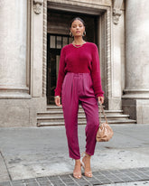 Lacey Pocketed High Rise Trousers - Plum